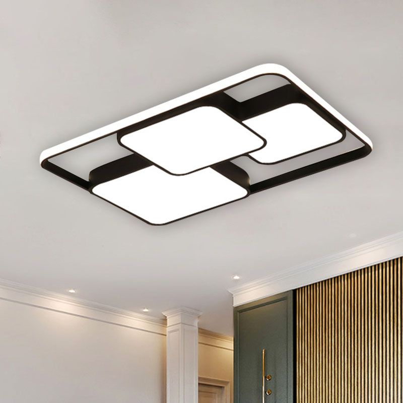 Lampada da incasso rettangolare/quadrata in bianco e nero. LED integrato moderno in metallo da 18"/35,5"/43" ampia plafoniera per soggiorno in bianco caldo/bianco