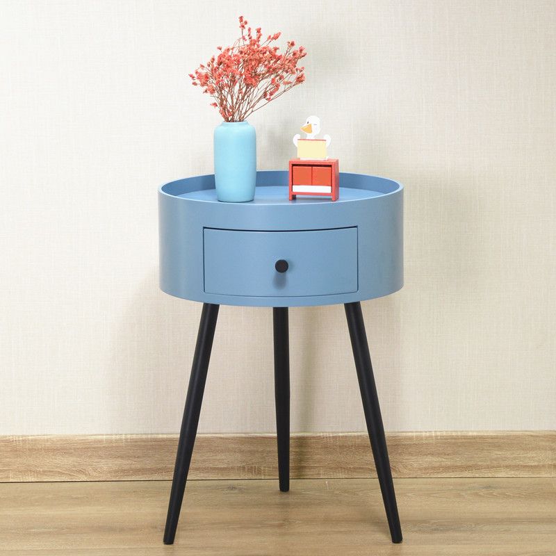 Contemporary Round Night Table with Drawer Metal Tripod Nightstand
