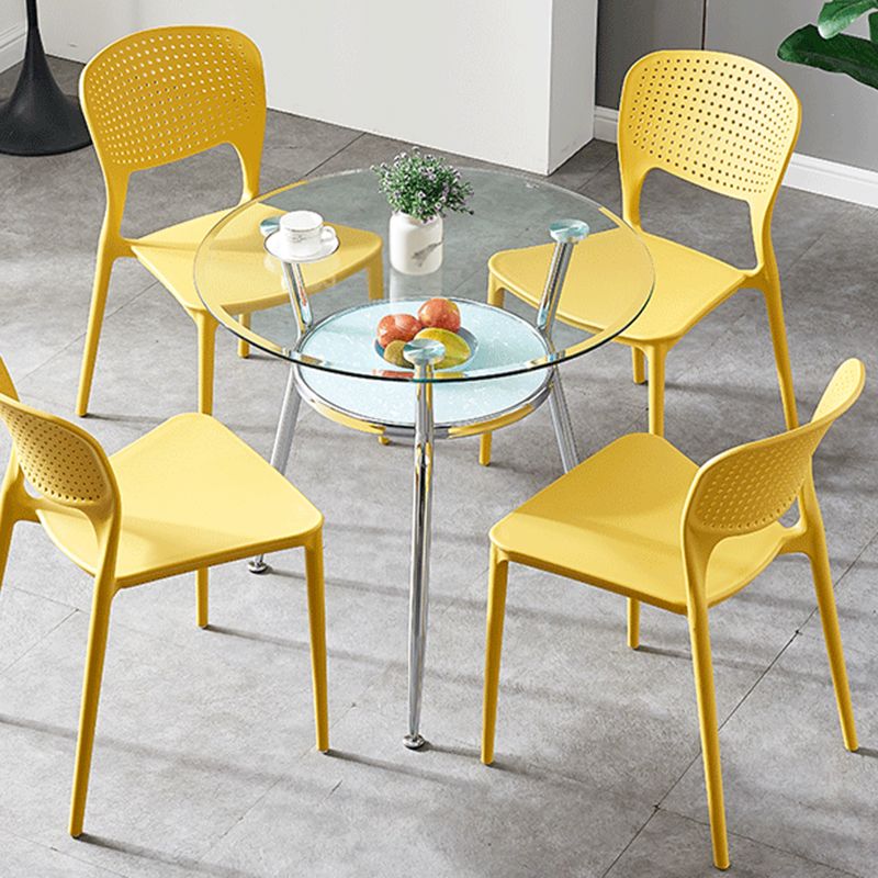 Runde transparente Esstischglas Tisch modern mit 3 Beinen Sockel