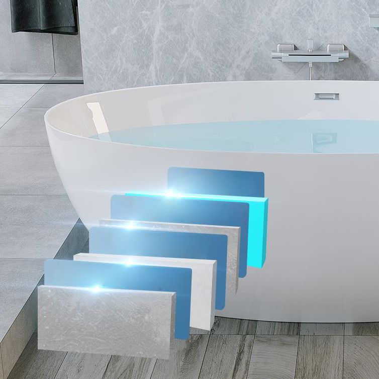 Modern White Acrylic Bathtub Ellipse Freestand Soaking Bathtub with Drain Bath Tub