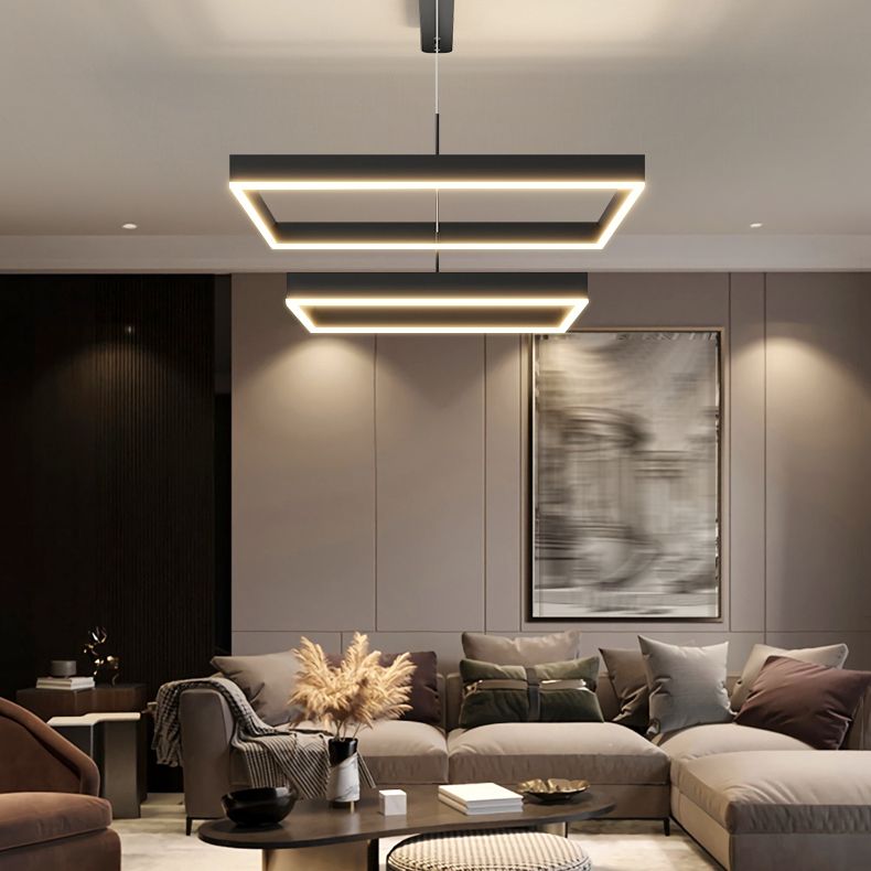 Luces colgantes colgantes de aluminio lámparas de colgación negras modernas de 2 niveles para sala de estar