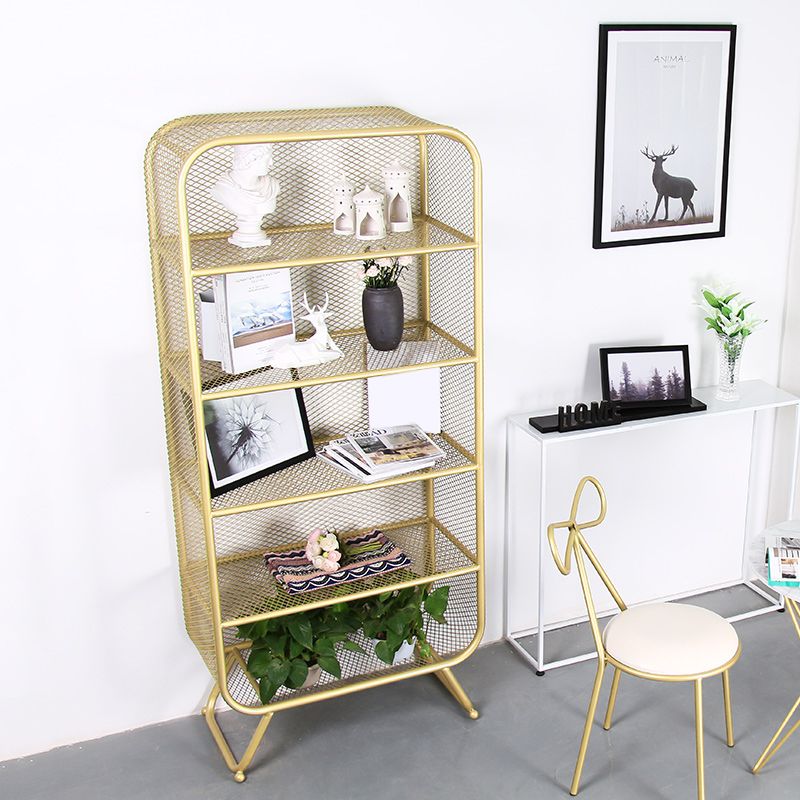 Contemporary Standard Metal Bookcase Closed Back Bookshelf with Rectangular Shelves