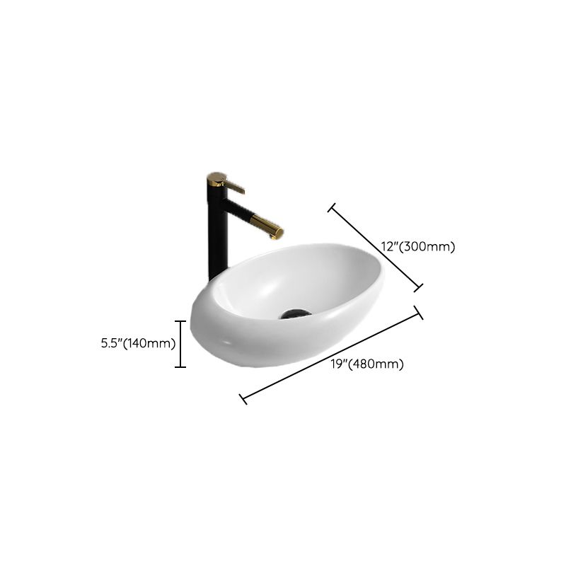 Contemporary Bathroom Sink with Pop-Up Drain Porcelain Oval-Shape Vessel Lavatory Sink