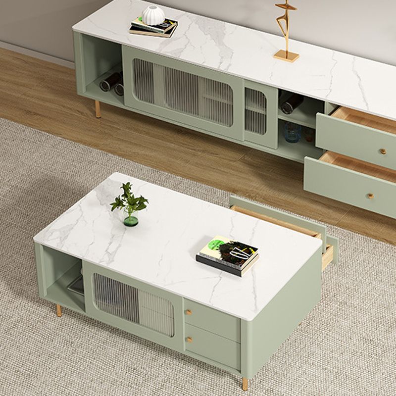 Glam Coffee Table 4 Legs Single Coffee Table with Storage Drawers