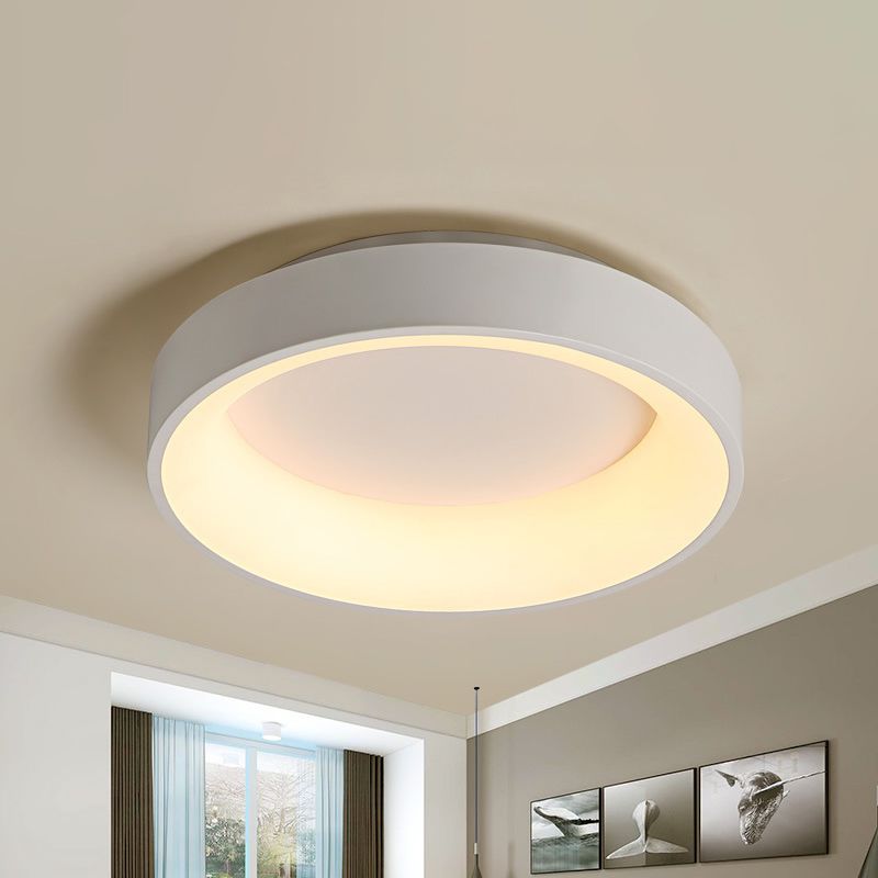 Round Flush Mount Recessed Lighting Simple Acrylic White/Grey 16/19.5 Inch W LED Ceiling Fixture with Hollow Design, Warm/White Light