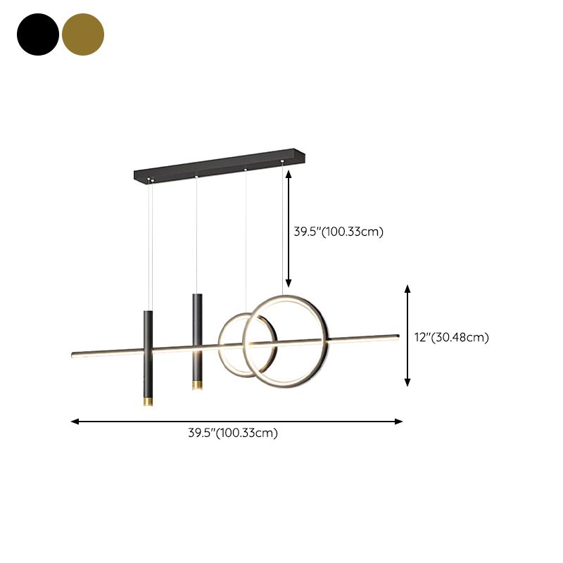 Post Modern Linear Kitchen Island Fixture in Gold / Black Aluminum LED Ceiling Pendant