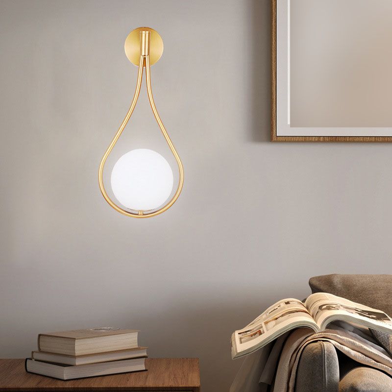 Contemporary Style Metal Wall Sconce with White Glass 1 Light Wall Lamp for Bedside