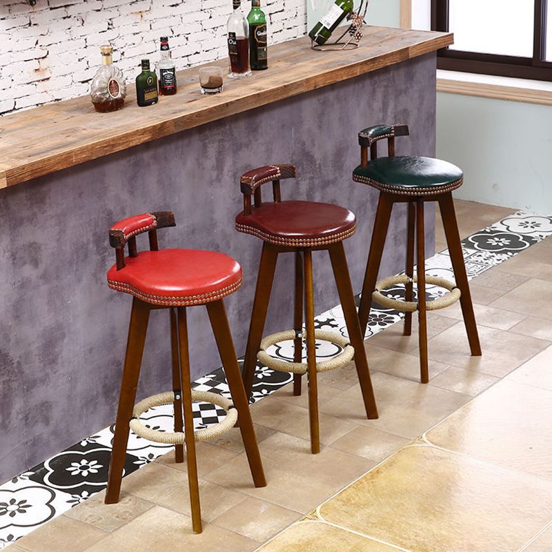 Modern Rotatable Backrest Counter Stool Wood Cafe Bar Stool with Leather Cushion