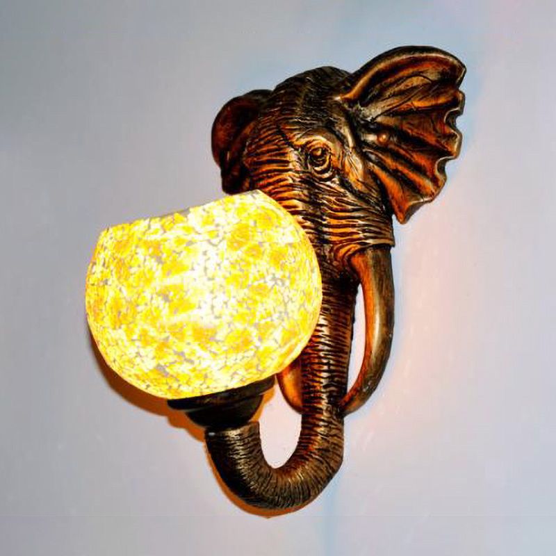 Stained Glass Elephant Head Wall Mount Lamp Baroque 1 Light Silver/Yellow Sconce Light Fixture for Corridor