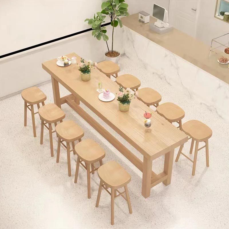 Modern Rectangle Table and Stool Set 1/2/6/11 Pieces Solid Wood Bar Table Set in Natural
