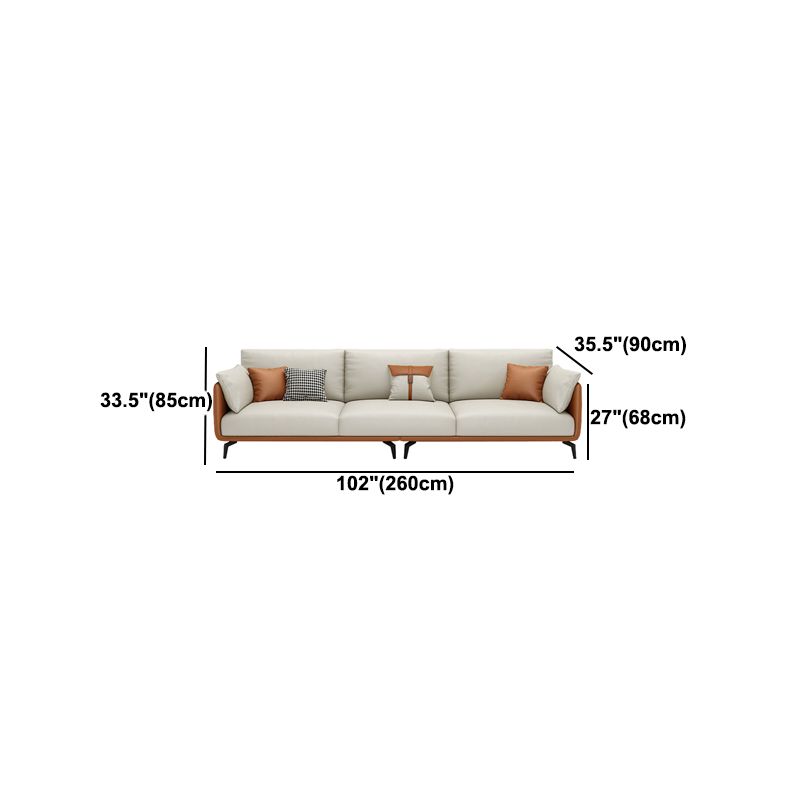 Scandinavian Beige Removable Cushions Faux Leather Straight Arm Sofa/Sectionals