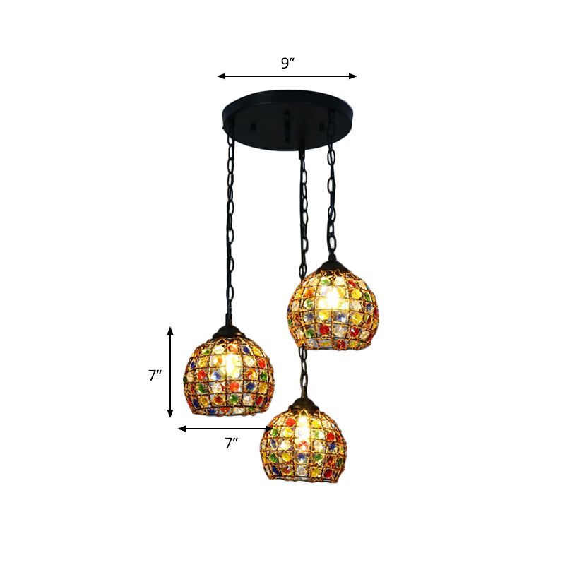 Dome Restaurant Cluster Pendant Light Bohemian Metal 3 Lights Black Hanging Lamp with Round/Linear Canopy