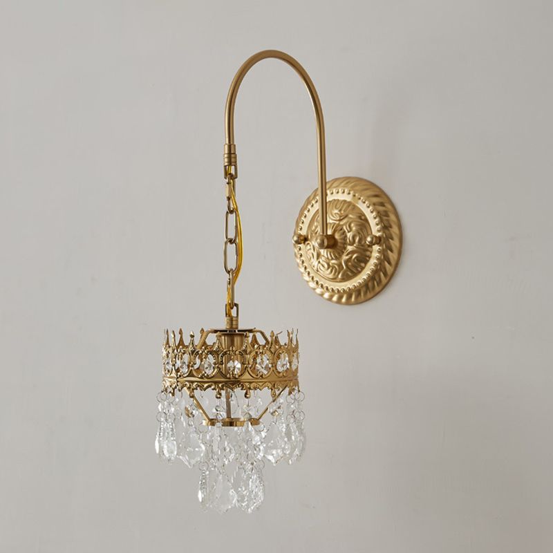 Crystal Hanging Wall Sconce in Modern Unique Style Wrought Iron Wall Lamp for Interior Spaces