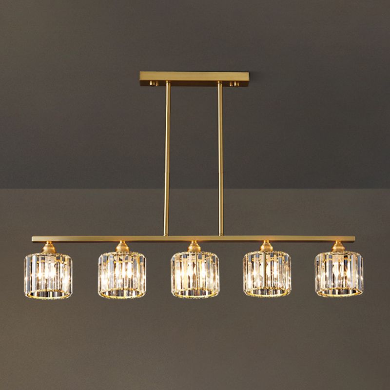 Modern Style Linear Shape Island Lights Crystal 3/5/6 Lights Pendant Light in Gold