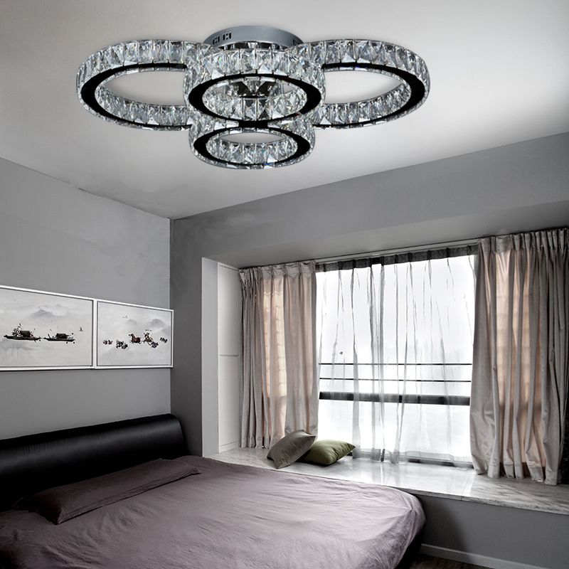 Circle Bedroom Flush Mount Lighting Crystal LED Contemporary Flush Light in Chrome, Warm/White Light