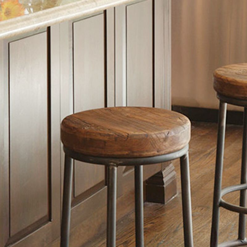 Contemporary Solid Wood Counter Stool Backless Bar Stool with Footrest