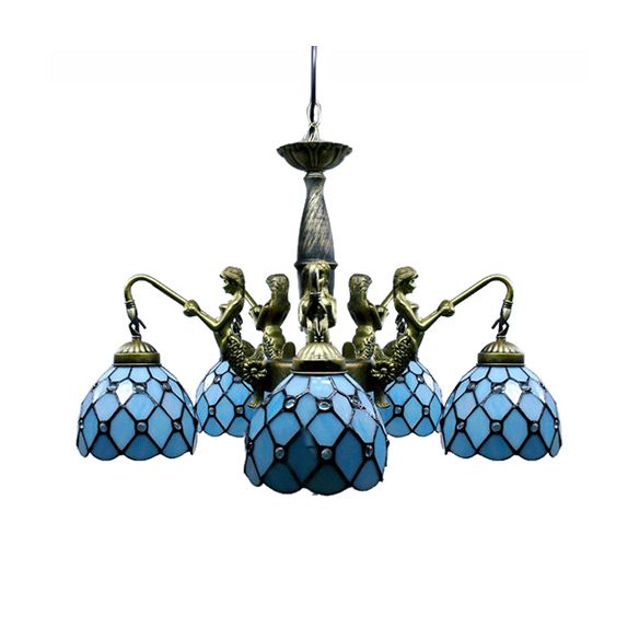 5 luci cupola il lampadario sospeso tiffany blu taglio a sospensione in pendente con sirena deco