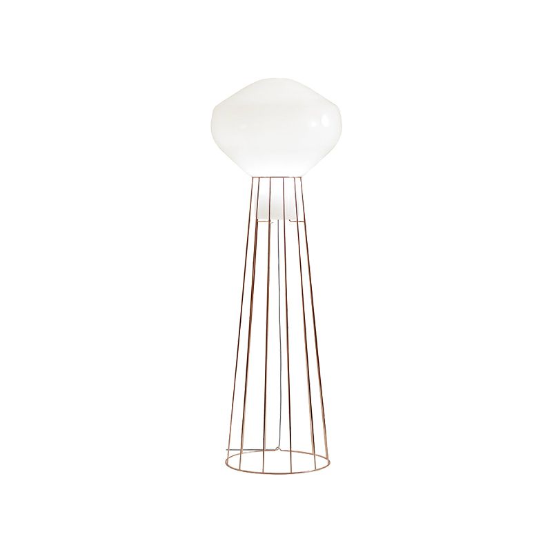 Luz de piso geométrica de oro negro/rosa con jaula de domo simple 1 lámpara de pie de metal de bombilla para sala de estar