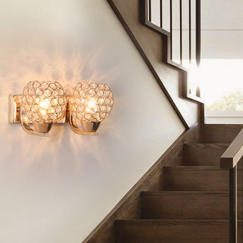 Globe Sconce Lamp Contemporary Crystal 2-Light Bedroom Wall Mount Light