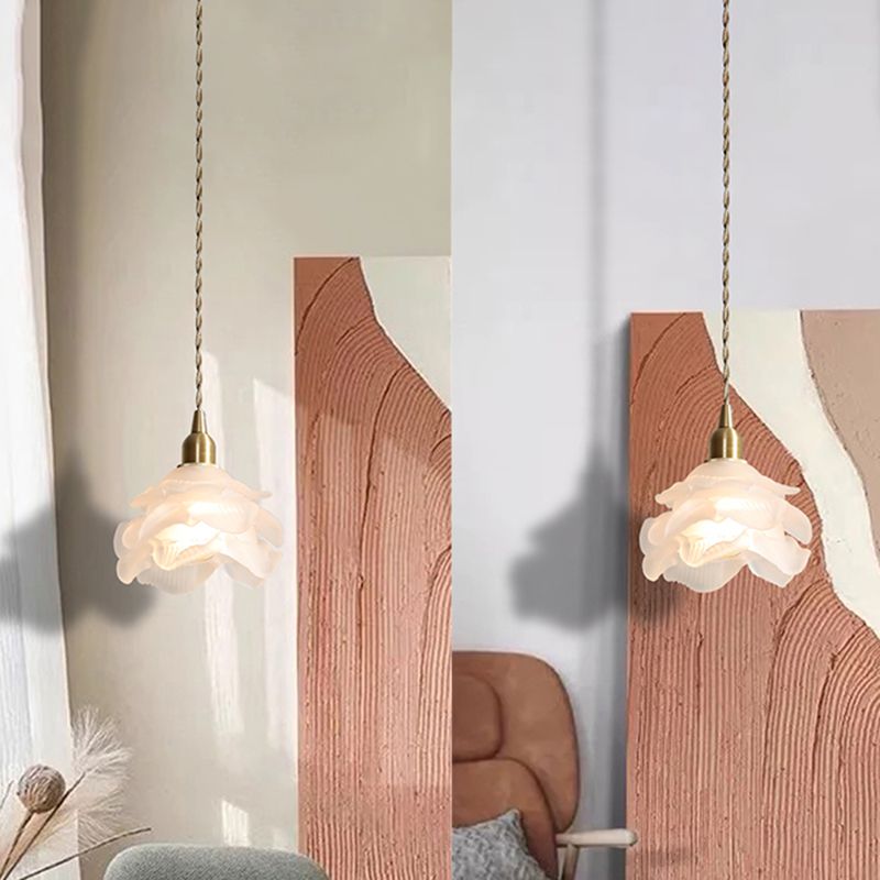 Glass Flower Pendants Lights Single Bulb Modern Style Living Room Hanging Light Fixtures