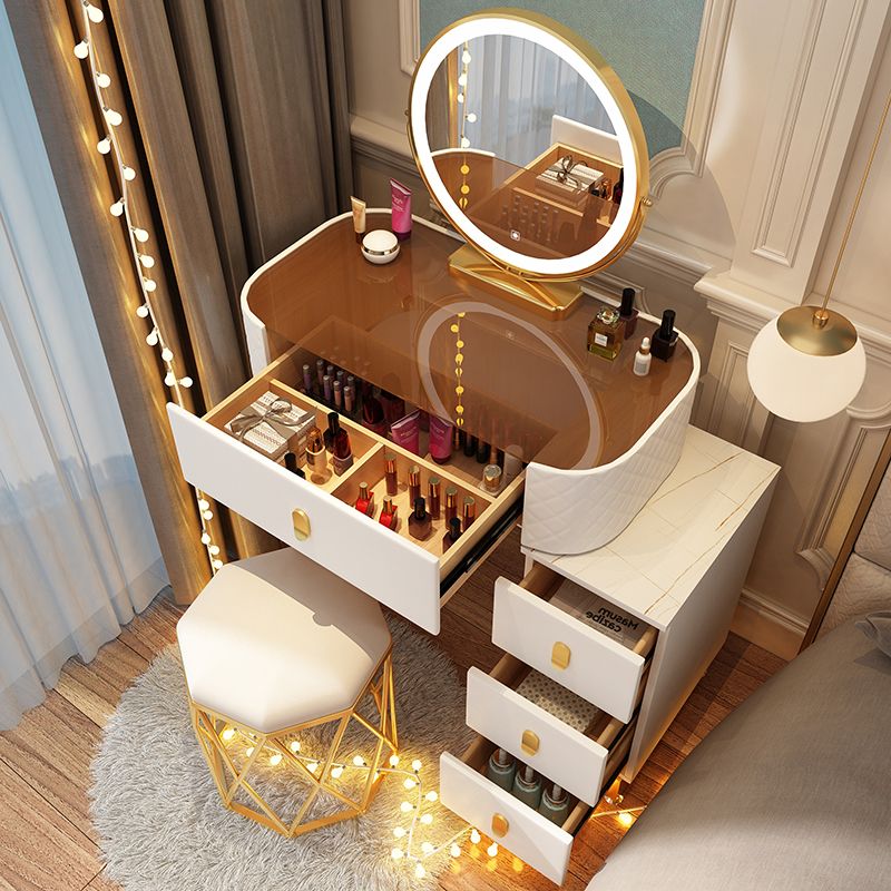 Dimmable Lighted Mirror Dressing Table 4 Drawers & Stool Make-up Vanity