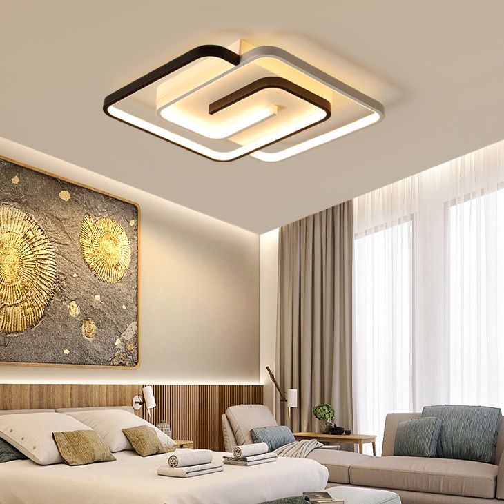 Minimalist Squared Ceiling Light Fixture Acrylic LED Bedroom Close to Ceiling Lamp in Black-White