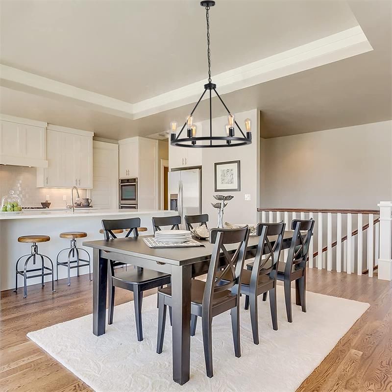 Living Room Chandelier Black Six Head Industrial Style Hanging Fixture