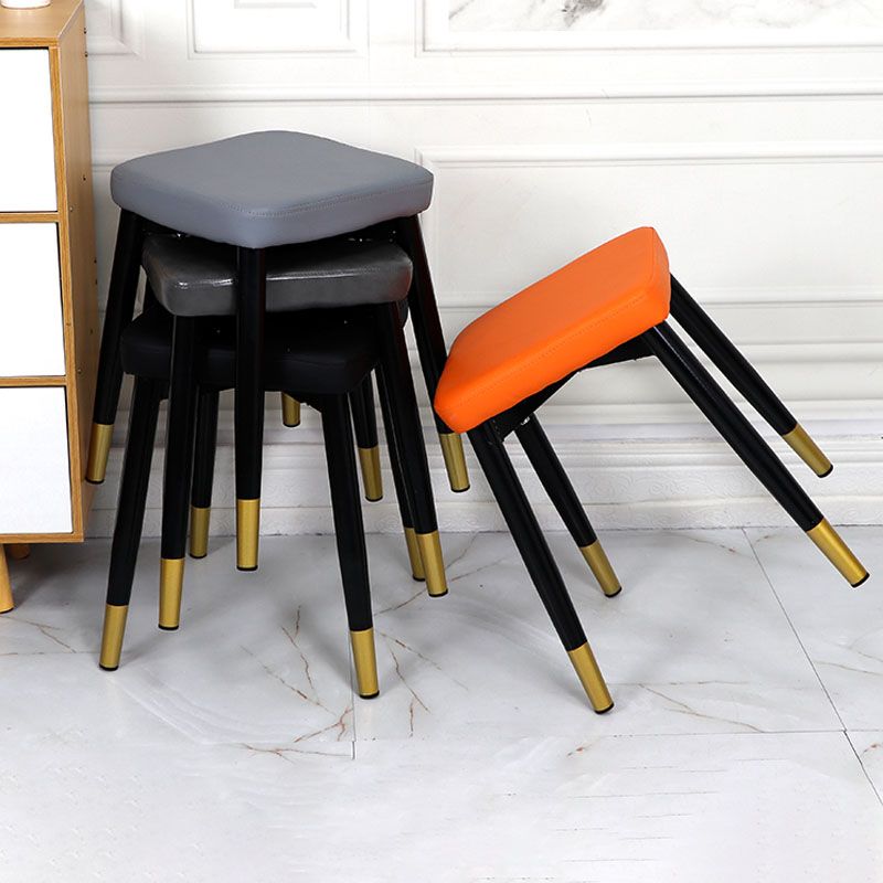 Glam Ottoman Faux Leather Solid Color Square Ottoman with Metal Legs