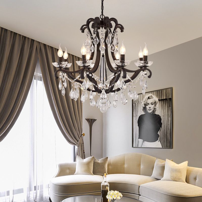 Candelabra Metall Kronleuchter klassisches Wohnzimmer Suspension Anhänger Licht in Schwarz mit Kristallakzent
