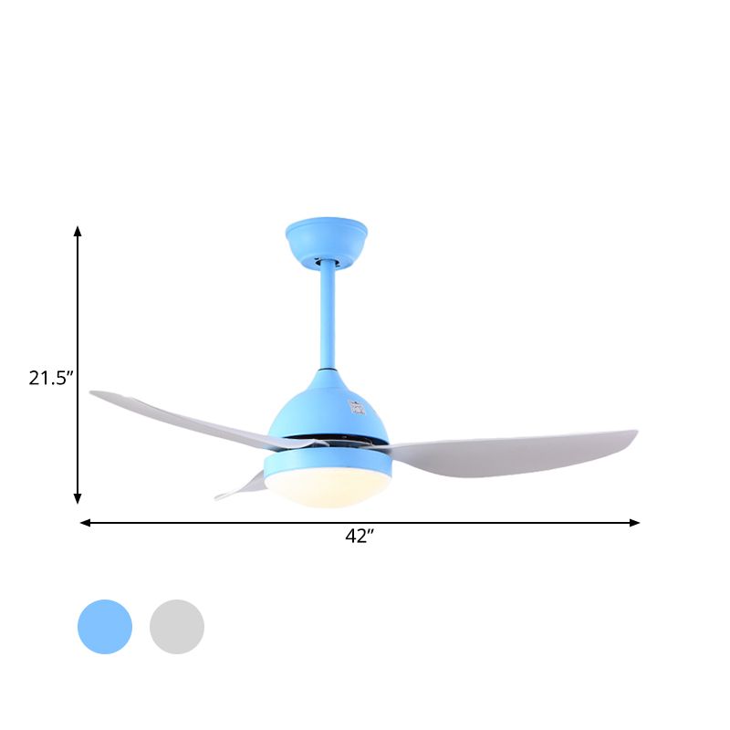 42" Wide Pine Cone Metal Hanging Fan Light Modernist White/Blue LED Semi Flush Mounted Lamp with 3 Blades