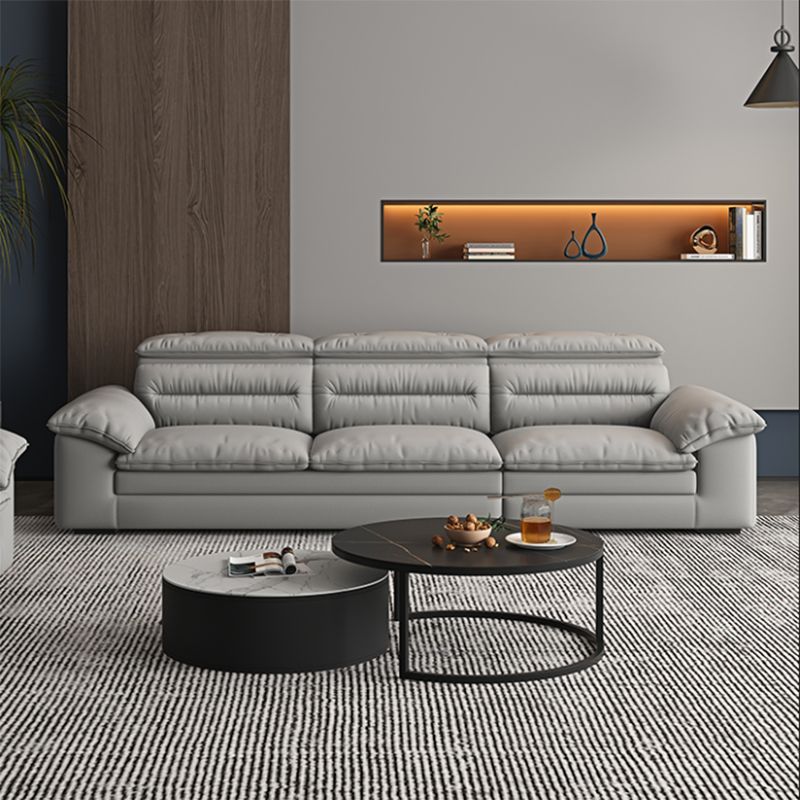 Contemporary Faux Leather Light-grey Sewn Pillow Back Pillow Top Arm Sofa