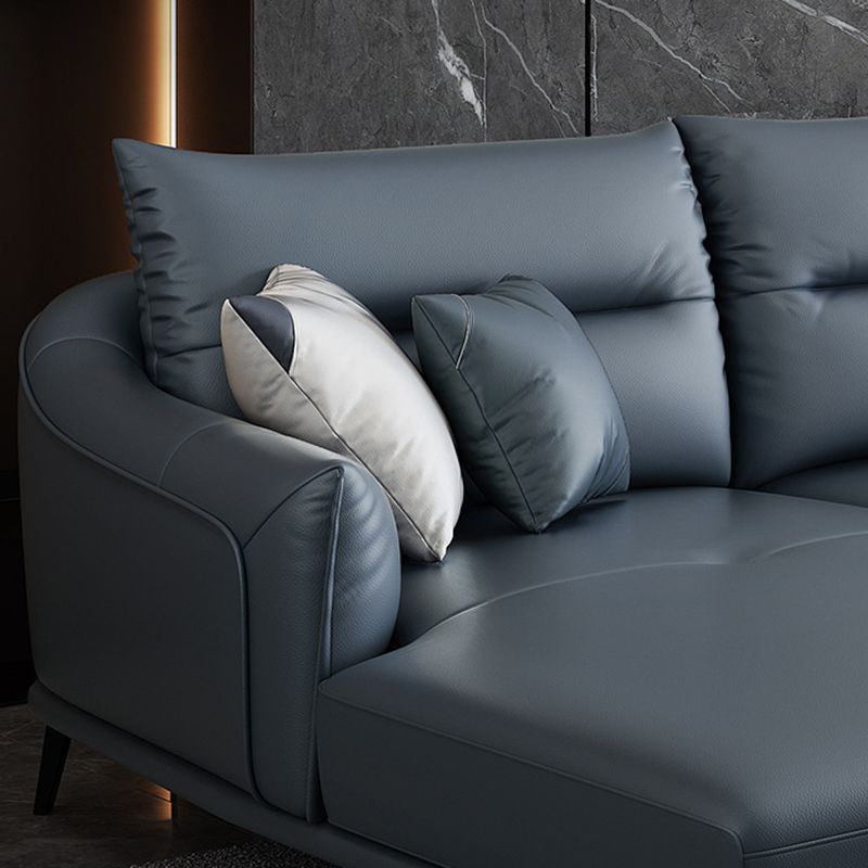 Blue Pillow Back Sectional Genuine Leather L-shape 3/4-Seat Sectional