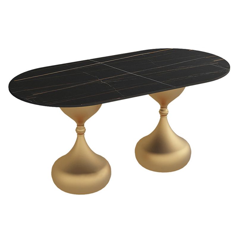 Oval Sintered Stone Table for Restaurant Modern Dining Table with Double Pedestal Base