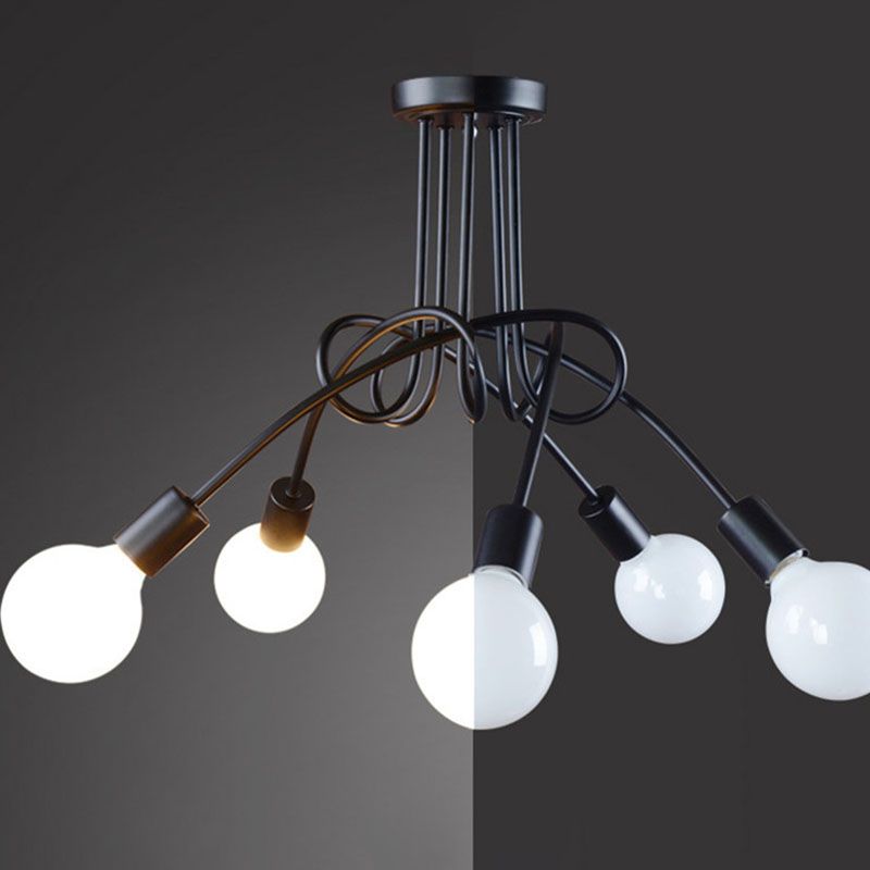 Black Sputnik Semi Flush Mount in Industrial Creative Style Lacquered Iron Ceiling Fixture