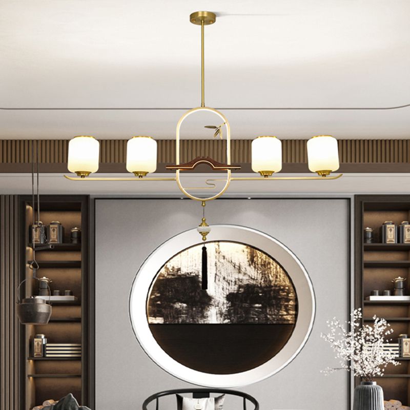 Simplicidad moderna Cilindro Luces de la isla de la isla Luces colgantes de vidrio blanco