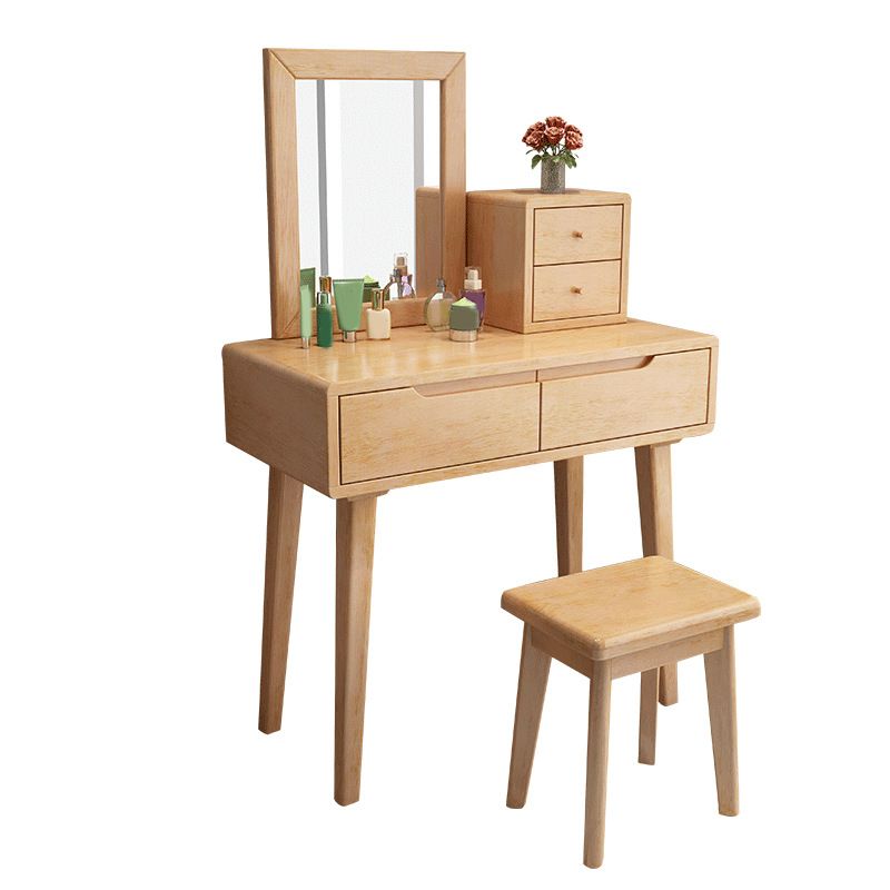 Nordic 4 Drawers Makeup Vanity Mirrored Wood Dressing Table Stool Set