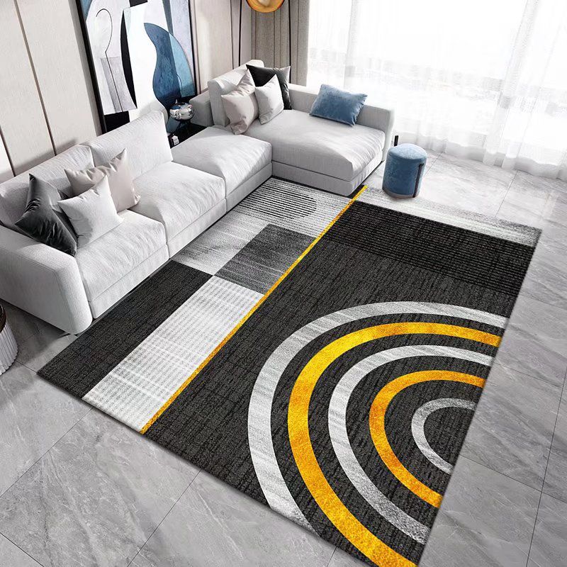 Black Modern Rug Polyester Geometric Patterns Rug Washable Rug for Living Room
