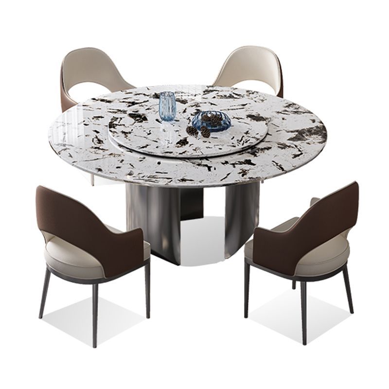Modern Round Dining Table Stone Dining Table with Stainless Steel Pedestal