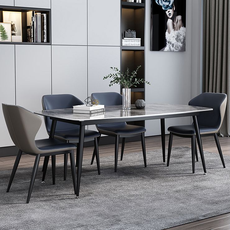Mesa de piedra sinterizada moderna con mesa de comedor de mesa rectangular de 4 patas con base de metal