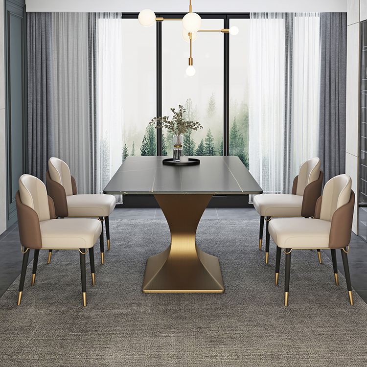 Rectangle Two-Color Dining Table Sintered Stone Table Glam with Pedestal