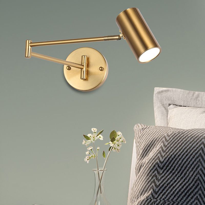 Gold Cylindrical Wall Lamp in Modern Minimalist Aluminium Reading Wall Light