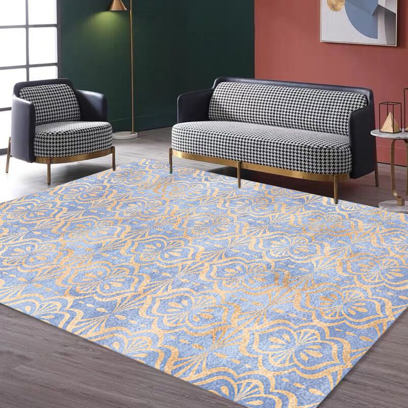 Tappeto geometrico tribale retrò tappeto anti-slittamento in poliestere marrone e blu per animali domestici per soggiorno per soggiorno
