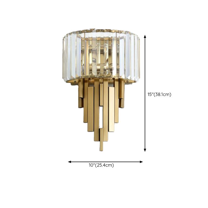 2 Light Metal and Crystal Wall Sconce Brass and Clear Wall Mounted Fixture
