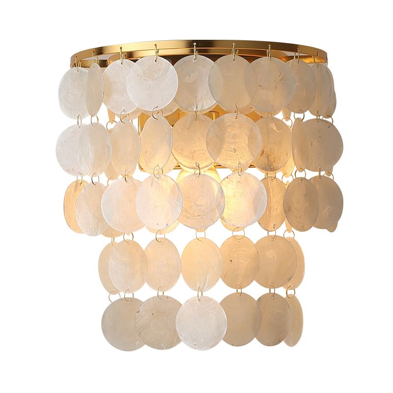 1-Light Wall Lamp Sconce Rural Corridor Wall Light with Tiered Circle Shell Shade