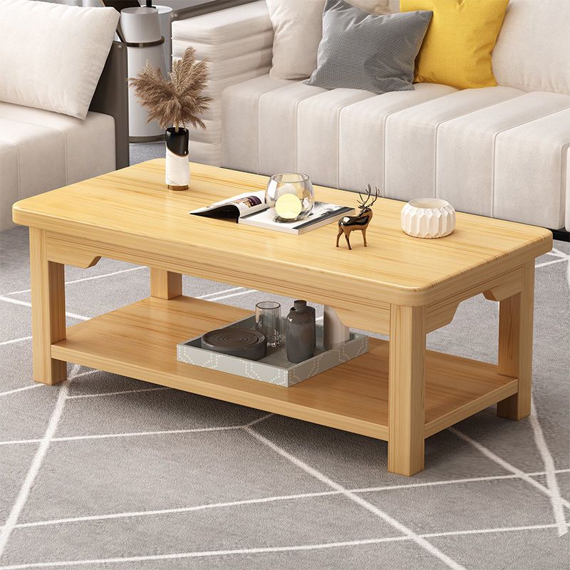 Modern 4 Legs Solid Wood Rectangular with Storage Shelf Single Coffee Table