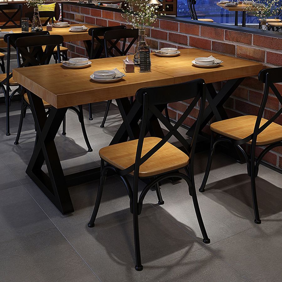 Industrial Wood Dining Table for Restaurant Square Table with Trestle Base