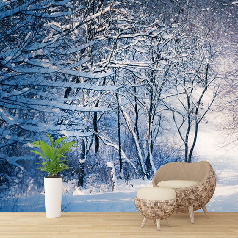 Grey Snowy Bare Trees Mural Wallpaper Water-Proof Modernist Bedroom Wall Covering