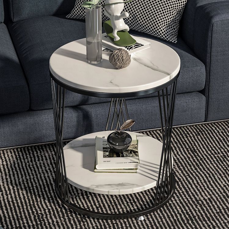 Glam Stone Accent Table Nightstand 21.65" Tall Bedside Cabinet