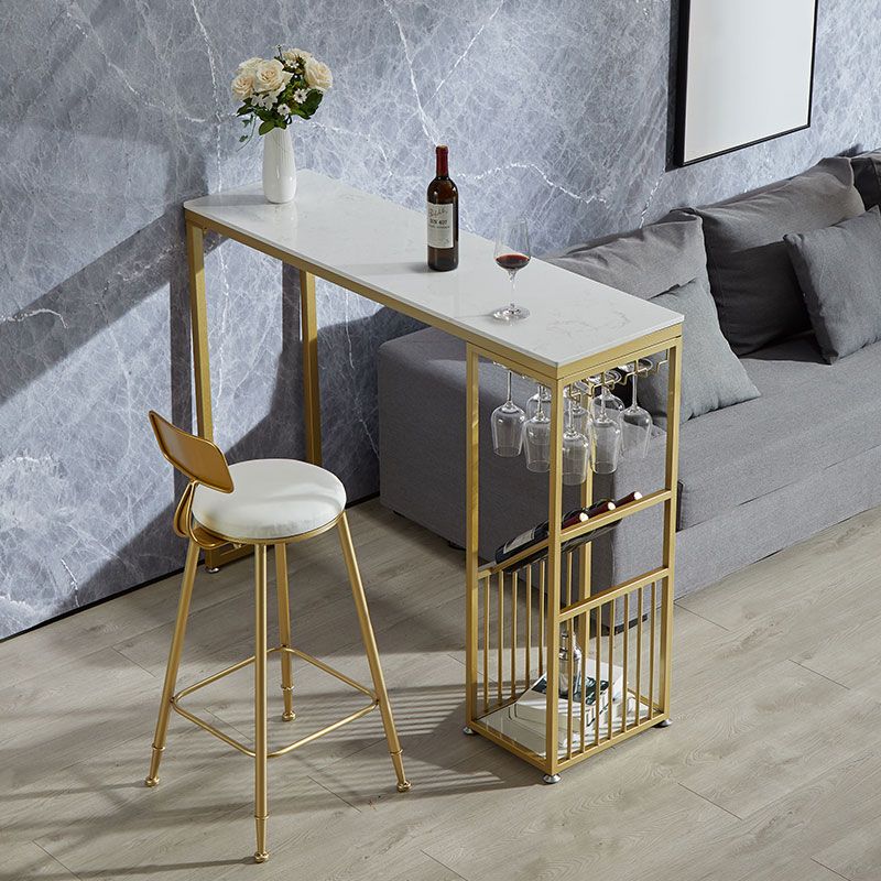 Luxury Marble Rectangle Bar Table Set 1/2 Pieces Counter Table with High Stools