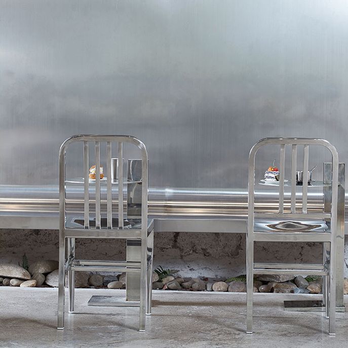 Industrial Metal Outdoor Bistro Chairs Open Back Dining Chairs in Silver